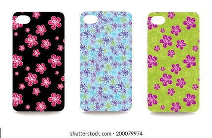 Set fashionable floral ornaments for mobile phone cover. The visible part of the clipping mask. The sample is ready for printing after the release clipping mask.Vector illustration