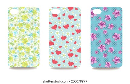 Set fashionable floral ornaments for mobile phone cover. The visible part of the clipping mask. The sample is ready for printing after the release clipping mask.Vector illustration