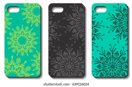 Set fashionable floral ornaments for mobile phone cover, floral mandala. mobile phone case. 