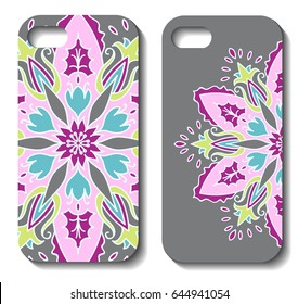 Set fashionable floral ornaments for mobile phone cover, floral mandala. mobile phone case