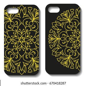 Set fashionable floral ornaments for mobile phone cover, floral mandala. mobile phone case. Hand drawn background. Islam, Arabic, Indian, ottoman motifs 