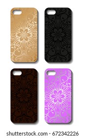 Set fashionable floral ornaments for mobile phone cover, floral mandala. mobile phone case