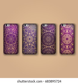 Set of fashionable floral ornaments for mobile phone cover, floral mandala. mobile phone case.