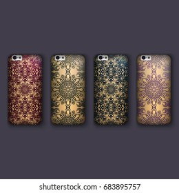 Set of fashionable floral ornaments for mobile phone cover, floral mandala. mobile phone case.