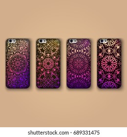 Set of fashionable floral ornaments for mobile phone cover, floral mandala. mobile phone case.