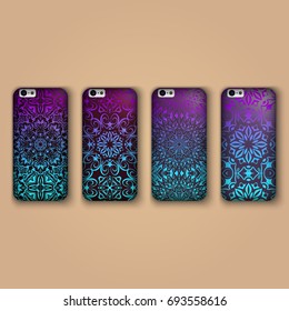 Set of fashionable floral ornaments for mobile phone cover, floral mandala. mobile phone case.