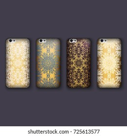 Set of fashionable floral ornaments for mobile phone cover, floral mandala. mobile phone case.