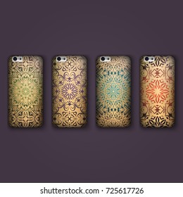 Set of fashionable floral ornaments for mobile phone cover, floral mandala. mobile phone case.