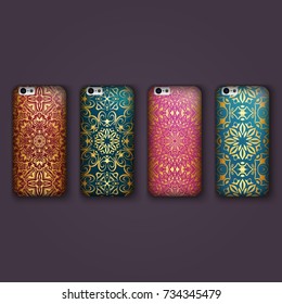 Set of fashionable floral ornaments for mobile phone cover, floral mandala. mobile phone case.