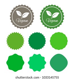 a set of fashionable forms of retro stars. design elements Sunburst. Different shades of green .. Best for sale sticker, price tag, quality mark. isolated on white background. concept of vegan 