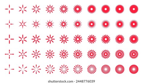 a set of fashionable forms of retro stars. design elements Sunburst. . Red beams firework. Best for sale sticker, price tag, quality mark. flat vector illustration Isolated on white background