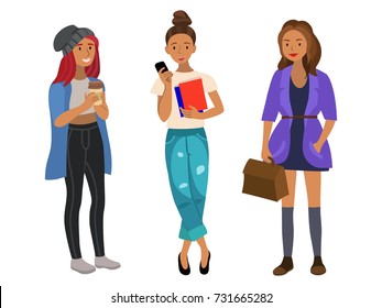 set of fashionable girls