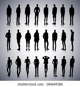 Set of fashionable male silhouettes on abstract background