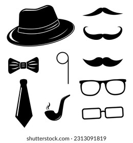 Set of fashionable men's accessories illustration backdrop Vector template for design.