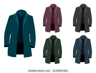 Set of fashionable men's coats. Outerwear model. Isometric flat style.