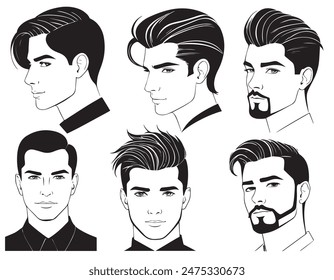 Set of fashionable men's hairstyles for designers isolated on white