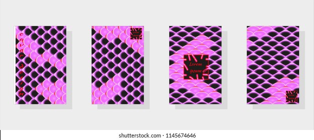 Set of fashionable modern design templates for covers. National oriental pattern, multi-colored fish scales of carp Koi. Vector illustration.