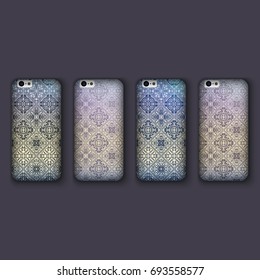 Set of fashionable mosaic ornaments for mobile phone cover, tile geometric elements. mobile phone case.