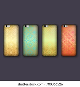 Set of fashionable mosaic ornaments for mobile phone cover, tile geometric elements. mobile phone case.