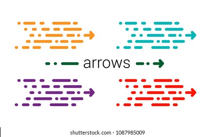 Set Fashionable new arrow in a modern style. Red, yellow and blue dinamic line on white background. The movement of the lines to the right. Speed arrow symbol isolated – vector illustration.