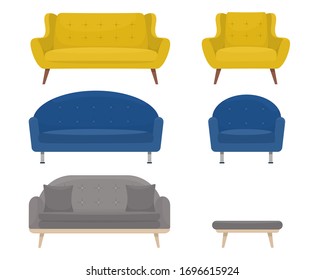 Set of fashionable sofas. Vector isolates on a white background.