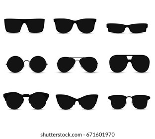 Set of fashionable sunglasses in black frame.