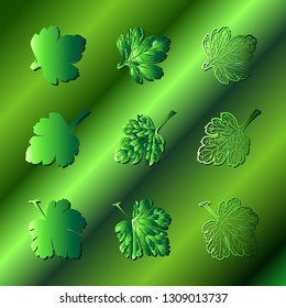 A set of fashionable, three-dimensional background illustrations for drawing textures or icons to design the name of the site from the leaves of different shades of green 