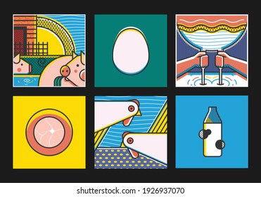 Set of fashionable vector images of farm animals. Modern illustration for your projects. Poster, flyer, print. All objects are isolated 