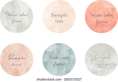 Set of fashionable watercolor watercolor circle background and frame