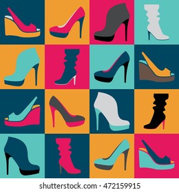 Set of fashionable women shoes icons, vector illustration, flat design icons of female accessory