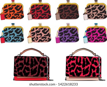 Set of fashionable women's bags.  Vector fashion illustration isolated on a white background. 
Different types of stylish bags, satchel, saddle, hobo, doctor, clutch, duffel, tote, barrel, suitcase 
