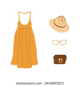 Set of a fashionable women's clothing and accessories. Vector illustration.