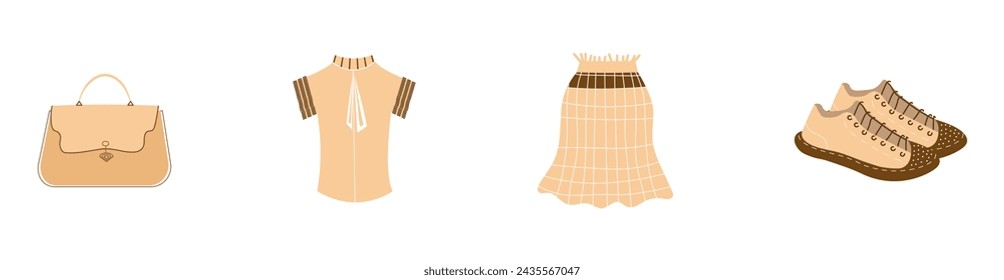 Set of a fashionable women's clothing and accessories. Vector illustration.