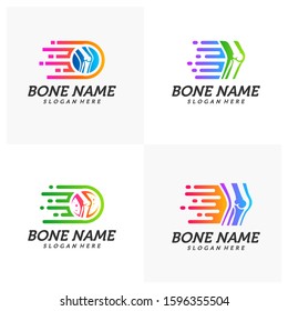 Set of Fast Bone logo design vector, Pixel Bone concept symbol, Knee Tech icon, Knee logo template, Creative design