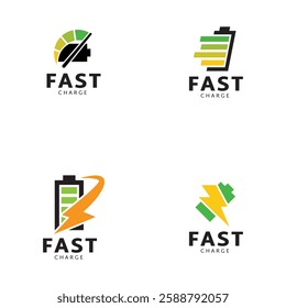 Set of Fast charging battery, Electric charge icon, Isolated on black background, Vector illustration
