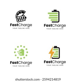 Set of Fast charging battery, Electric charge icon, Isolated on black background, Vector illustration