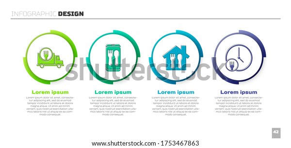 Set Fast delivery by car, Online\
ordering and delivery, Online ordering and delivery and Round the\
clock delivery. Business infographic template.\
Vector