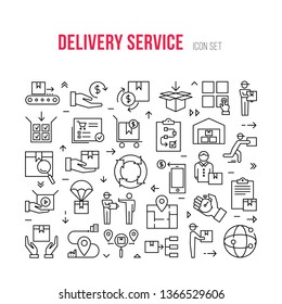 Set fast delivery logistic icons in flat style. Vector icons for web, infographic or print. Baggage trolley vector, route, cash, 24 hours, sea shipping, truck trailer, cargo container, warehouse.