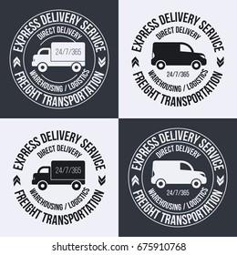 Set of fast delivery service Label Layout. Freight Transportation label, emblem vector illustration.