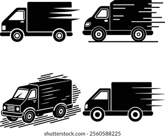 Set of Fast Delivery Truck silhouette vector illustration