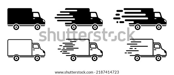 Set of\
fast delivery truck vector icons. Express delivery icons. Courier\
service. Speedy postal van. Vector 10\
EPS.