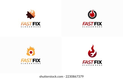 Set of Fast Fix Logo designs concept vector, Fire Service Logo template