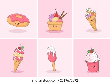 Set of Fast food Background Vector Illustration With Foods For Donuts or Ice Cream. Meal Unhealthy And Not Nutritious
