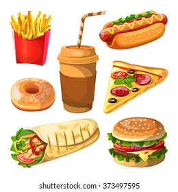 set of fast food and beverages icons. vector illustration