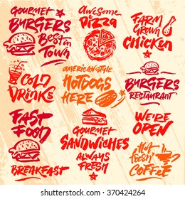 Set of Fast Food Calligraphic Labels