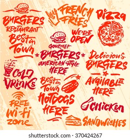 Set of Fast Food Calligraphic Labels