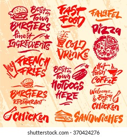 Set of Fast Food Calligraphic Labels