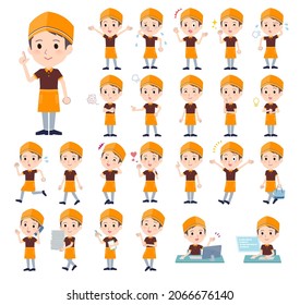 A set of Fast food clerk man with who express various emotions.It's vector art so easy to edit.