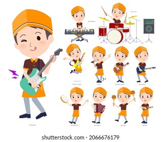A set of Fast food clerk man playing rock 'n' roll and pop music.It's vector art so easy to edit.