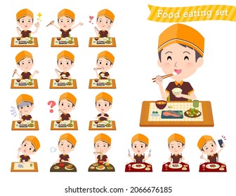 A set of Fast food clerk man about meals.It's vector art so easy to edit.